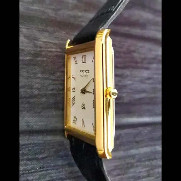 NOS Seiko GOLD White Dial New Batt & Movt Men's SEIKO Tank Watch * - Picture 3 of 7